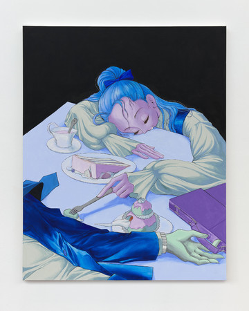 Julien Ceccaldi, Dessert Coma, 2021, Acrylic on canvas, 152.4 x 121.9 x 3.8 cm. - © Courtesy of the Artist and Gaga, Mexico City., Paris Internationale