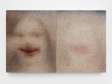 Jędrzej Bieńko, Smile, 2025, acrylic on canvas, 50 x 80 cm (one panel: 50 x 40 cm). - © Courtesy of the Artist and Gunia Nowik, Warsaw., Paris Internationale